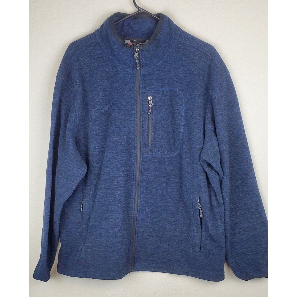 Free Country Men's XL Full Zip Jacket Heathered Blue Mock Neck Pockets